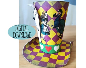 Alice in Wonderland Decoration, 3" Mad Hatter Mini Top Hat Template Including Unique Pattern, Queen, Shabby Chess, Tea Party, Os3C