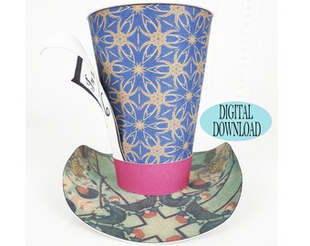 Decorazione Alice nel Paese delle Meraviglie, modello mini cappello a cilindro da 7,6 cm Cappellaio Matto con motivo unico, floreale orientale, tea party, bomboniera, Zh1A