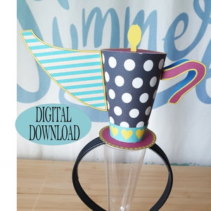4.3&quot; Pot Mini Hat Template Including Unique Pattern, Alice in Wonderland Decoration, White Polka Dotted, Mad Hatter Tea Party, EaPh