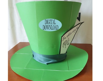 14" Tall, 21" Wide Green Hat Template Including Unique Pattern, Alice in Wonderland Decoration, Mad Hatter Tea Party Centerpiece