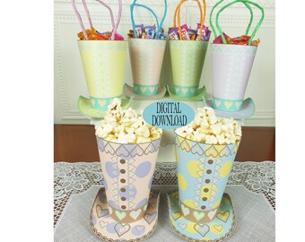 Decorazione Alice nel Paese delle Meraviglie, Set da 6, Modello per sacchetti di bomboniere da 4,7" con motivo unico, scatola di popcorn, Tea Party del Cappellaio Matto, FB8H