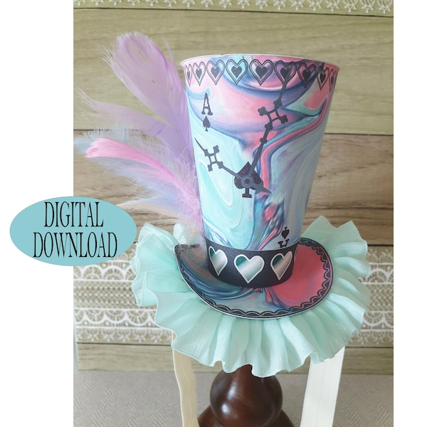 Alice in Wonderland Decoration, 3.5" Mad Hatter Mini Top Hat Template Including Unique Pattern, Whimsical Clock, Tea Party Oj1A