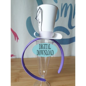 Alice in Wonderland Decoration, 3" Mad Hatter Mini Top Hat Template Including Unique Pattern, White Plain, Tea Party, Favor, Ph1A