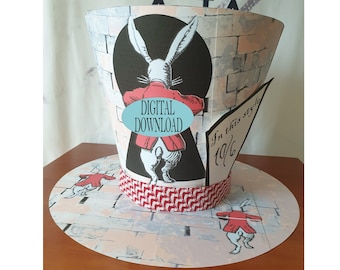 Modello di cappello shabby alto 14 pollici, largo 21 pollici, con buco della serratura che include un modello unico, decorazione Alice nel paese delle meraviglie, centrotavola per il tea party del Cappellaio Matto