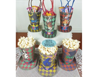 Modello per sacchetti portaconfetti di Alice nel Paese delle Meraviglie: decorazioni per il Tea Party del Cappellaio Matto (PDF digitale)