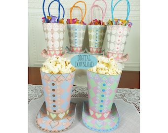 Decorazione Alice nel Paese delle Meraviglie, set da 6, modello di sacchetti per bomboniere da 4,7" con motivo unico, scatola di popcorn, Tea Party del Cappellaio Matto, FB7G