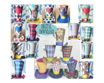 Decorazione Alice nel Paese delle Meraviglie, Set di 20, Mini Cappello a cilindro da 7,6 cm del Cappellaio Matto con motivo unico, Bomboniera per il Tea Party di compleanno, Unico