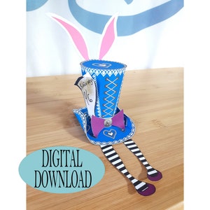 Alice in Wonderland Decoration, 3&quot; Tall Hat Body Template, Mad Hatter Hat with Bunny Ears & Alice&#39;s Legs, 3rd Fariy, Tea Party