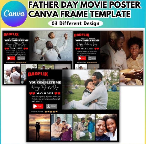 Netflix Flix Canva Editable Template, Father Day Collage Design, Father's Day Gift, Best Dad Ever Template, Movie Poster Personalized Poster