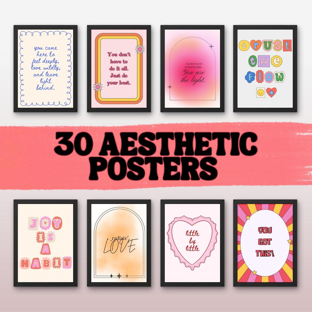 30 Aesthetic Posters Printable Wall Art Set, Digital Downloads for