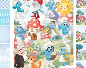 Imágenes prediseñadas de acuarela inspiradas en Los Pitufos – Paquete de 42 imágenes (Descarga digital) - Uso comercial