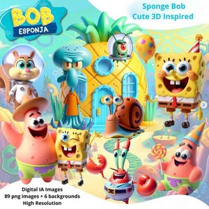 3D-clipart Sponge Bob – pakket met 95 afbeeldingen (digitale download)