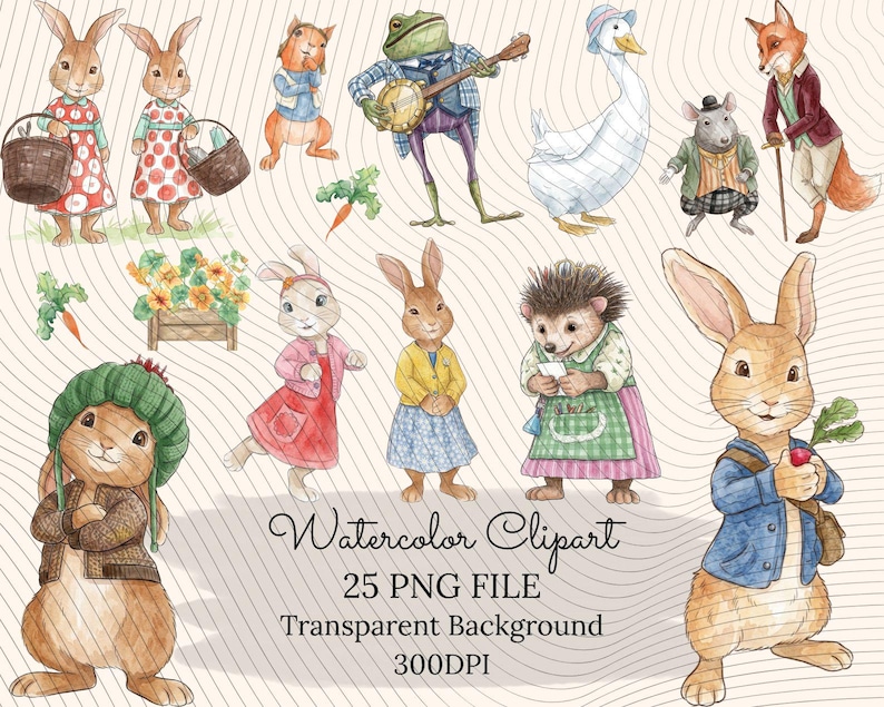 Peter Rabbit Watercolor Clipart – 25 Image Pack (digital Download ...