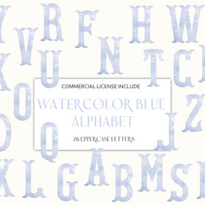 Blue watercolor alphabet letters and numbers, baby shower letters, watercolor art, watercolor monogram sublimation, stationery, numbers