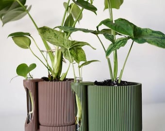 TWINIA Planter med förökningsrörhållare, Modern ribbad kruka