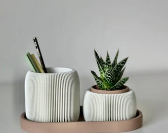 Modern skrivbordsorganisatör, minimalistisk pennhållare och suckulentkruka