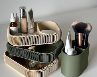 STACKSEY 4-delad modulär sminkorganisatör – Moderna förvaringsbrickor och borsthållare | Minimalistiskt sminkset