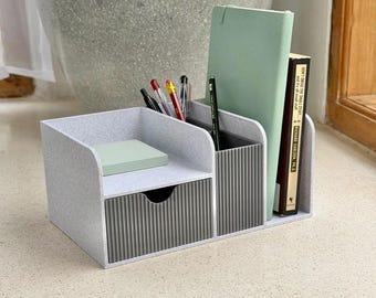 A5 Desk Organizer with Drawer, Office Desk Storage, Pen and Sticky Note Holder