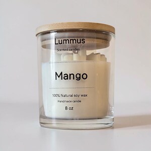 Hand-poured Soy Candle, Mango Scent, Minimalist Glass Jar, Bamboo Lid image 2