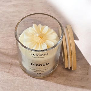 Hand-poured Soy Candle, Mango Scent, Minimalist Glass Jar, Bamboo Lid image 5