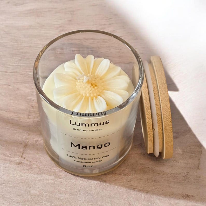 Hand-poured Soy Candle, Mango Scent, Minimalist Glass Jar, Bamboo Lid image 5