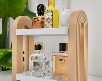PERFIS - Organizer minimalista, mensola dal design ad arco, supporto per profumi, contenitore per prodotti per la cura della pelle, organizer moderno per la toeletta.