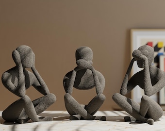 Skulpturset i No Evil Trio – Modern texturerad PLA-dekor