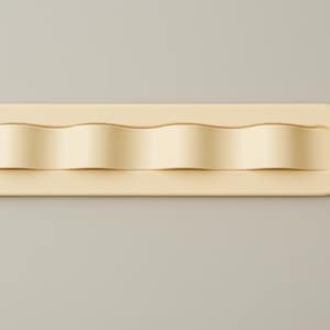 May include: A cream-colored, elongated, rectangular wall hook with rounded ends. The central section features four distinct, wave-like protrusions that create a series of curved, recessed spaces along the length of the object.