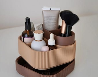 STACKSEY Cube – Sminkorganisatör | Modulär förvaringslåda | Minimalistisk smink- och skrivbordsorganisatör | Modern ribbad design