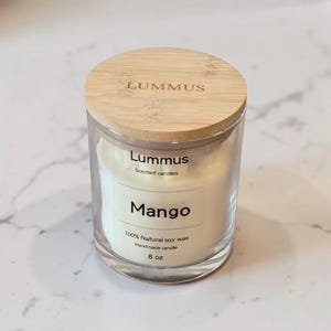 Hand-poured Soy Candle, Mango Scent, Minimalist Glass Jar, Bamboo Lid image 4