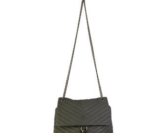 Rebecca Minkoff Edie Flap Leather Shoulder Bag Quilted Chevron Grey