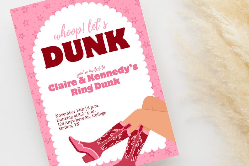 Texas A&M Ring Dunk Invitation | Pink Cowgirl Boots Theme | Editable ...