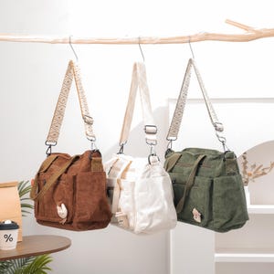 Retro Cord Einkaufstasche, Crossbody Tasche mit verstellbarem Riemen, Schultertasche, Einkaufstasche