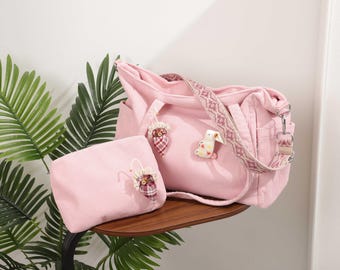 Bolso de mano elegante de pana, bolso cruzado, bolso hobo informal, bolso de compras, bolso de hombro, bolso tote diario con cremallera, regalos para ella, broche de tela hecho a mano