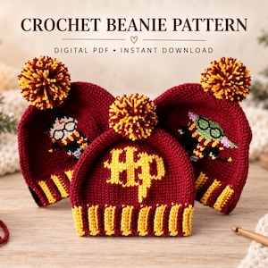 Wizarding World Crochet Beanie Pattern Bundle, 3 Magical Striped Hat Designs, Cozy Winter Crochet PDF