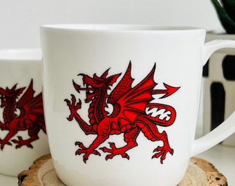 Red dragon bone china mug