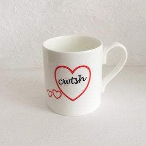 Cwtsh heart mug- bone china mug- made in Wales