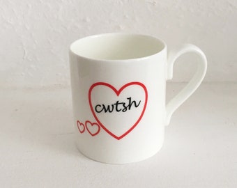Cwtsh heart mug- bone china mug- made in Wales