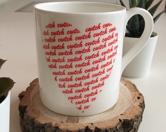 Red heart cwtch bone china welsh mug