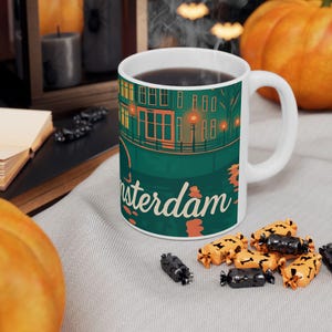 Amsterdam Canal Ceramic Mug, Dutch Landscape Coffee Cup, Netherlands Souvenir Tea Mug, Canal View Gift, Traveler&#39;s Coffee Mug, European