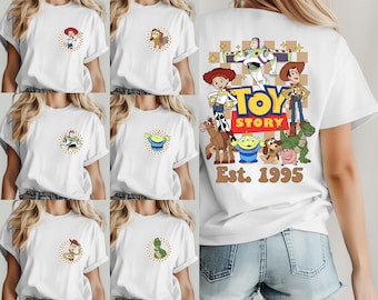 Toy Story Matching Tee, Comfort Colors® Toy Story Characters Shirt, Toy Story Checkered Tee, Woody Rex Jessie Buzz Allien Slinky Group Tee