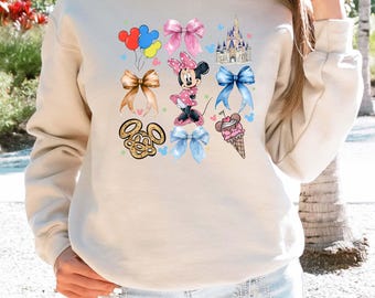 Disney Minnie Coquette Bow Sweatshirt, Disney Castle Minnie Bow Pullover, Disney Girls Trip Sweatshirt, Magic Kingdom Vacation Crewneck