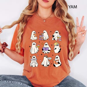 Comfort Colors® Ghost Reading Books Shirt, Librarian Halloween Shirt, Ghost Shirt, Bookish Halloween Shirt, Halloween Teacher Gift