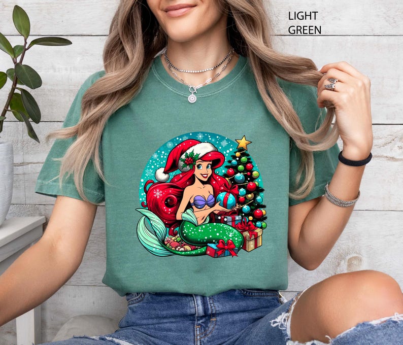 Disney Princess Ariel Christmas Tree T-shirt, Little Mermaid Ornament Shirt, Disney Winter Trip Tee, Holiday Ariel Xmas  Gift Shirt