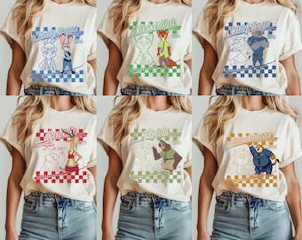 Zootopia 2 Checkered Characters Shirt, Disney Family Trip Matching T-shirt, WDW Tee