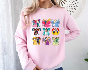Disney Bow Princess Sweatshirt, Disney Girls Trip Hoodie, Princess Matching Crewneck, Aurora Ariel Belle Tiana Rapunzel Cinderella Sweater