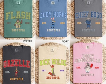 Zootopia Varsity Shirt, Birthday Gift for Zootopia Fan, Disneyland Tee, Nick Wilde, Judy Hopps, Gazelle, Flash...