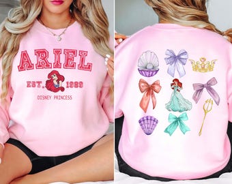 Little Mermaid Sweatshirt, Two Sided Princess Ariel Coquette Hoodie, Magic Kingdom Sweatshirt, Disney Girls Trip Sweater