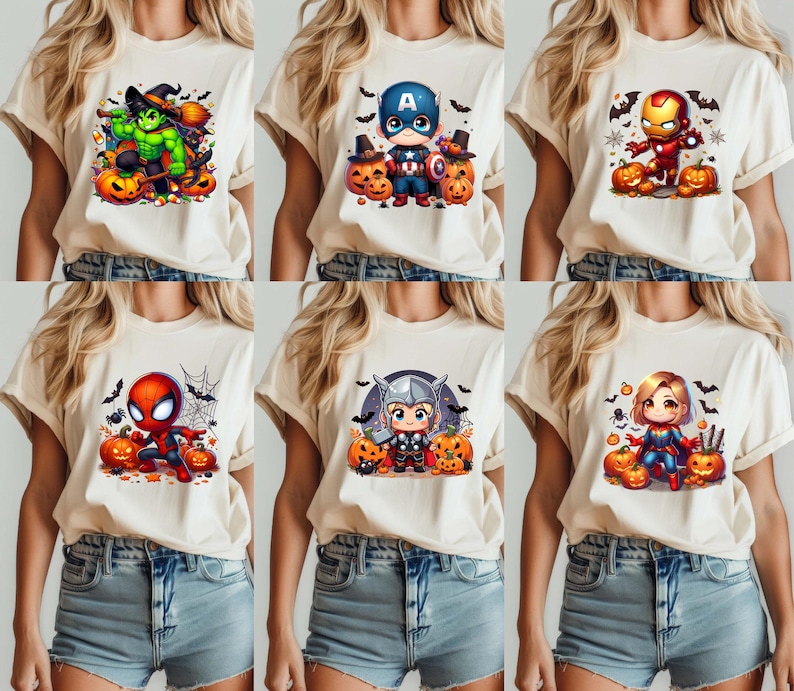 Celebrate the spooky season with our Avengers Characters Fall Matching Tee, featuring Hulk, Spiderman, Thor, Ironman, Captain Marvel, and Captain America in cozy autumn vibes. Designed on a premium Comfort Colors® shirt, this tee is perfect for Marvel family trips, Halloween events, or fall photo shoots. Show your Marvel love with this fun seasonal design—great for adults, kids, or matching family/group outfits for Disneyland or trick-or-treat night.