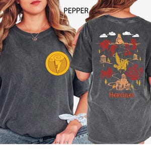 Camiseta con el símbolo de Hércules, mapa de los dioses, camiseta retro lavada de Hércules, camiseta de la película Hércules con colores cómodos, camiseta para viajes familiares a DisneyWorld